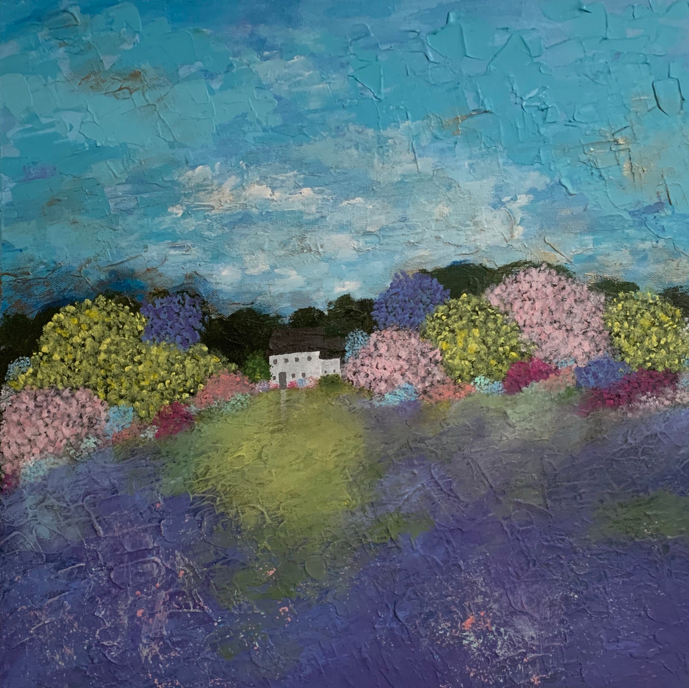 Summer Sky Cottage Cottage Painting Original Acrylic Art Landscape Cottage Garden Cloudy Sky Summer Sky Cottage Cottage Painting Original Acrylic Art Landscape Cottage Garden Cloudy Sky