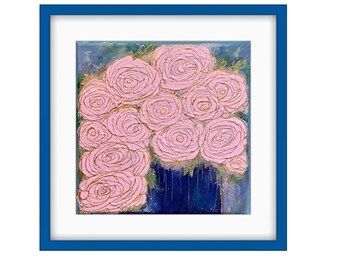 Pink Roses, Original Acrylic Art, 10 x 10, Floral Art, Small Painting