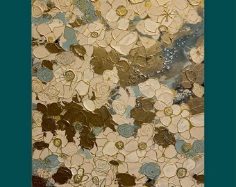 Crowning Glory, Original Acrylic Art, 20 x 16, Aqua and Cream and Gold Art, Abstract Art, Textured, On Canvas