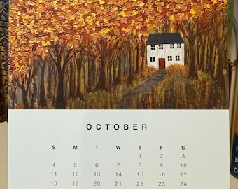 2026 Cottage Desk Calendar, 12 Art Prints, Desk, Wood Easel, Monthly, Cottages