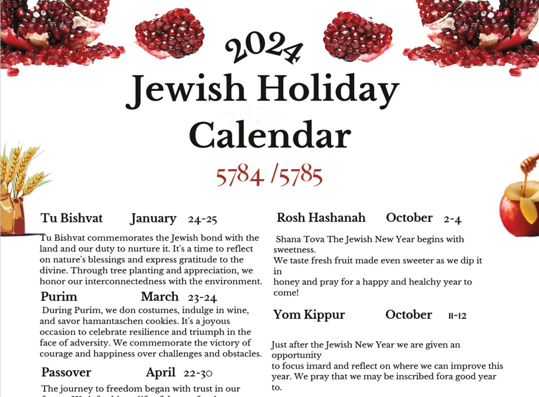 2024 Jewish Holiday Calendar Explore Hebrew Calendar 57845785 Rosh Hashanah, Hanukkah & More Etsy
