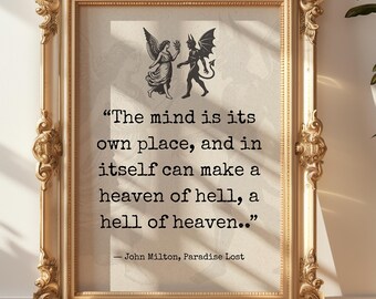 Paradise Lost John Milton, Art Poster Print Quote, Book lovers gifts, instant download, Heaven of Hell Literary Quote