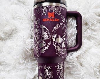 Vaso con grabado de calaveras y rosas (30/40 oz)
