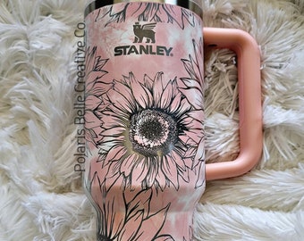 Vaso con grabado de girasol (40 oz/30 oz) - Stanley, Yeti, Hydro Flask, Hydrojug, Simply Modern grabados a láser personalizados - Regalo personalizado
