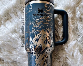 Mountain Scape Engraved Tumbler (30/40oz) - Custom Laser Engraved Stanley, Yeti, Hydro Flask, Hydrojug, Simply Modern - Personalized Gift