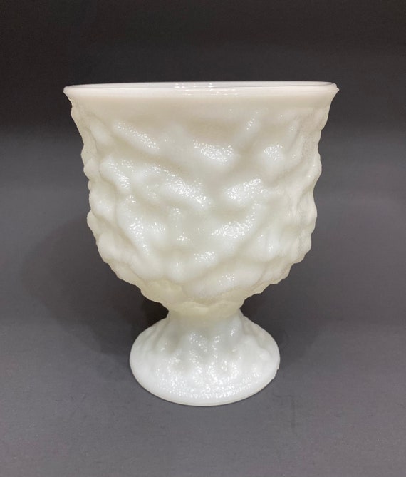 Vintage E O Brody Co Milk Glass Crinkle Pedestal Planter Vase Etsy