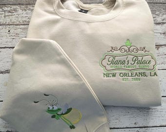 Tiana's Place - Embroidered Princess Sweatshirt with Ray sleeve detail - The Princess and the Frog Crewneck - WDW Shirt - Disney Princess