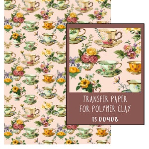 Papier transfert pour tasses à thé pour pâte polymère.  TS00408
