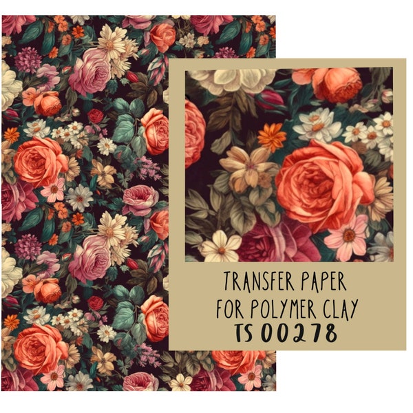 Papier transfert audacieux Flowers vintage pour pâte polymère. TS00278