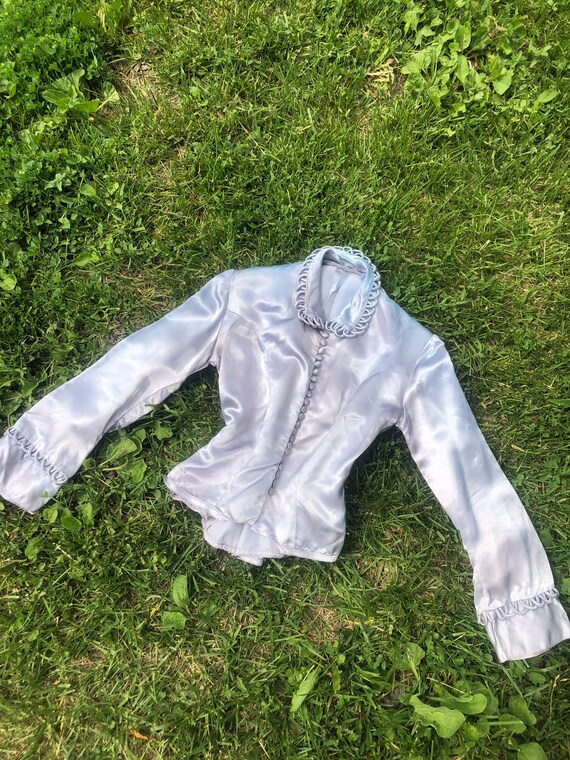 1940s liquid blue satin blouse