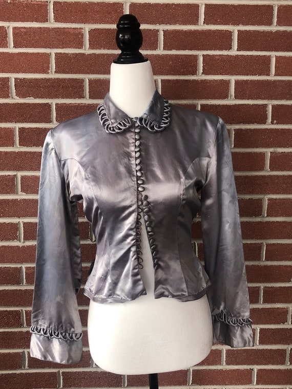 1940s liquid blue satin blouse