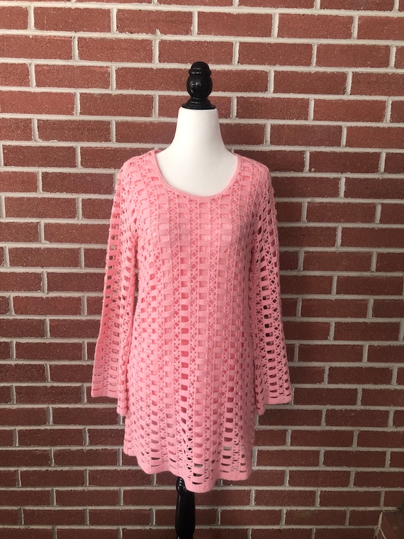 1960s pink crochet mini gogo dress
