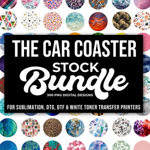 May include: A collection of 300 digital designs for car coasters. The designs are in a variety of colors and patterns, including floral, geometric, and abstract. The designs are perfect for sublimation, DTG, DTF, and white toner transfer printers.