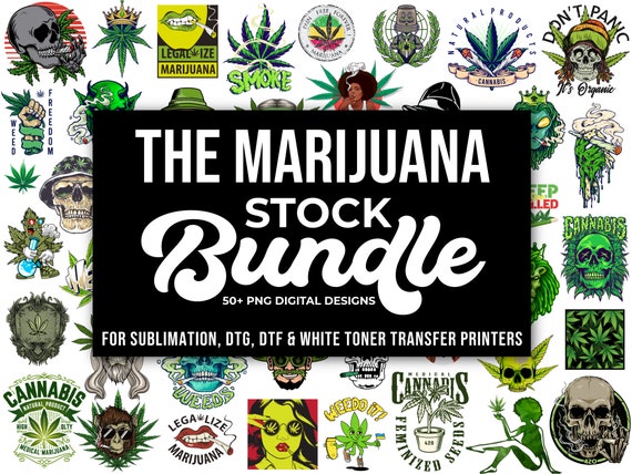 PNG Marijuana Stock Design Bundle, For Sublimation, DTG, DTF, Transfer Printing, Digital Downloads