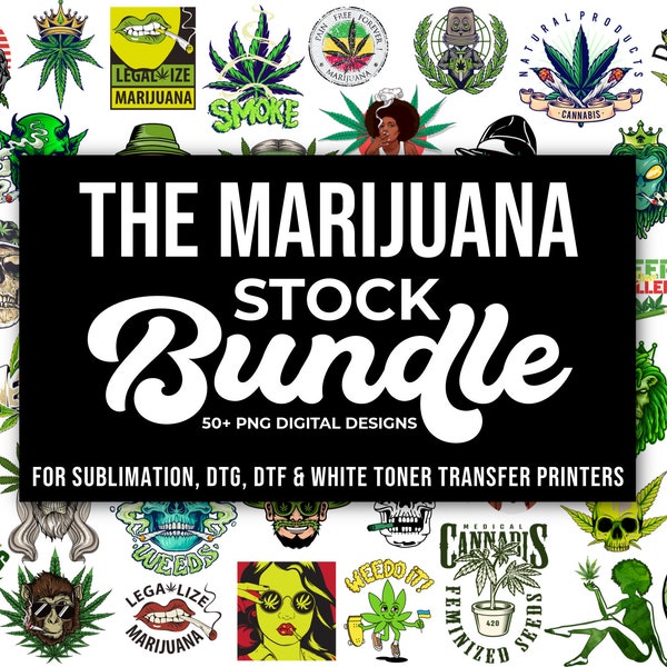 PNG marihuana voorraadontwerpbundel, voor sublimatie, DTG, DTF, transferprinten, digitale downloads