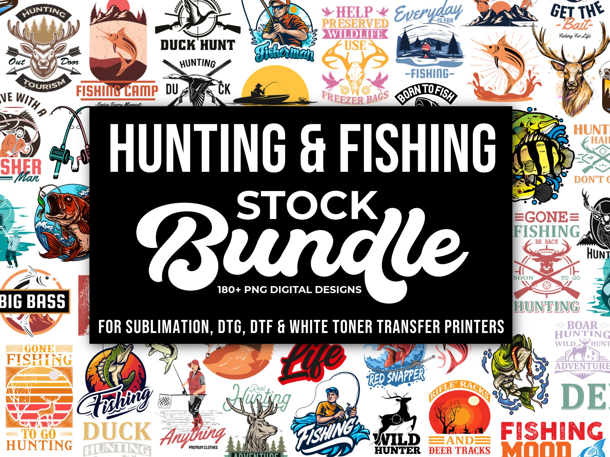 PNG Fishing & Hunting Design Bundle, for Sublimation, DTG, DTF, Transfer  Printing, Digital Downloads 