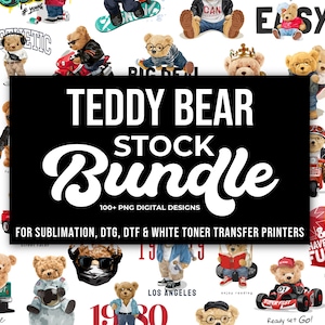 PNG Teddy Bear Stock Design Bundle, For Sublimation, DTG, DTF, Transfer Printing, Digital Downloads