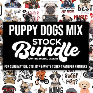 PNG Puppy Dog Stock Design Bundle, For Sublimation, DTG, DTF, Transfer Printing, Digital Downloads