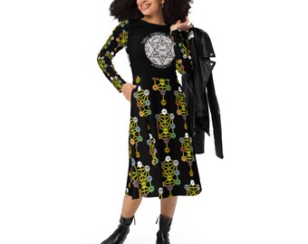 D.W. Prudence: Tarot, Alchemy, Kabbalah All-over print long sleeve midi dress