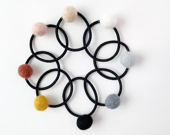 PomPom Hair Tie for Little Girl Hair Accessories for Little Girl Wool Felt Pom Pom Ball on a Small Hair Elastic Set of Two Hair Tie