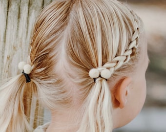PomPom Hair Tie For Little Girl Hair Accessory for Flower Girl Hair Bobbles for Toddler Hair Elastic Wool Felt Ball Pom Pom Toddler Hair Tie