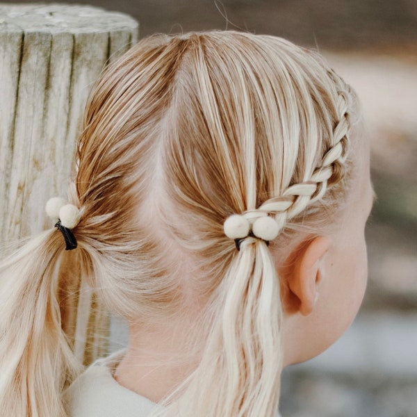 PomPom Hair Tie For Little Girl Hair Accessory for Flower Girl Hair Bobbles for Toddler Hair Elastic Wool Felt Ball Pom Pom Toddler Hair Tie