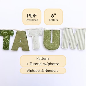 PDF-Nähvorlage Stoffnamensbanner Babyparty-Deko Kinderzimmer Buchstaben Alphabet Tutorial Anfänger personalisiertes Geschenk handgemachtes DIY-Projekt