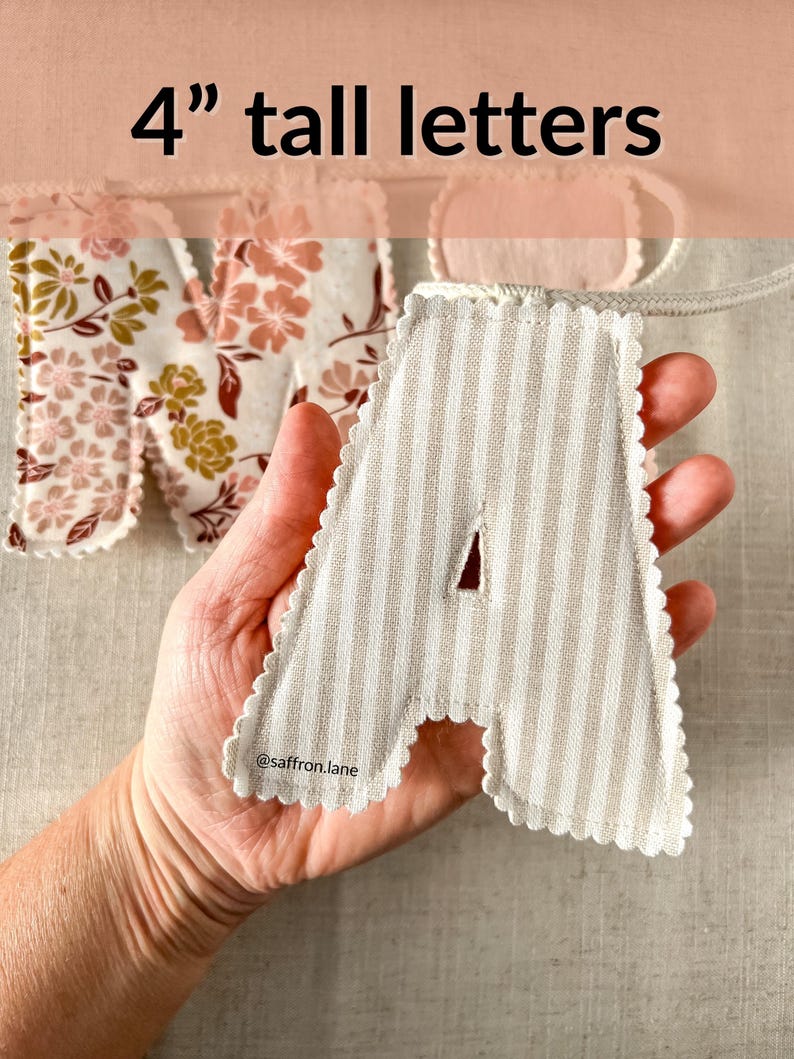 Digital Download Pattern Fabric Name Banner Tutorial Printable Letter Templates Sewing Project Instructions Scalloped Edge Design Wall Hanging Decoration Nursery Bedroom Decor Personalized Baby Gift DIY Craft Idea Beginner Friendly Project