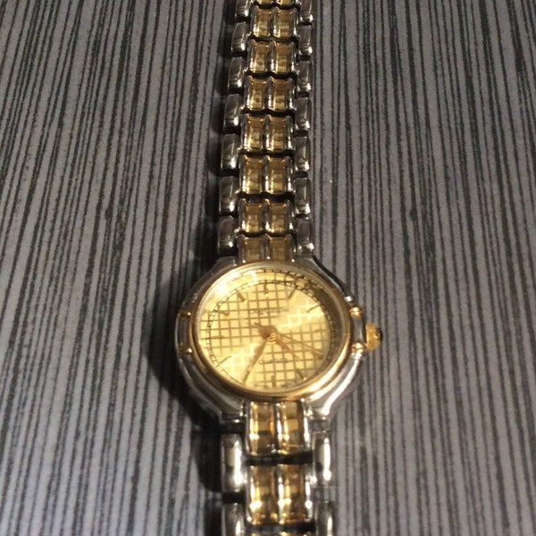Oleg Cassini Women's Watch Round Gold Accented Dial Two-Tone Linked Band New Unused Vintage Watch, Ready to Cherish & Enjoy!