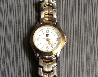 Pierre Cardin Women's Two-Tone Watch Round White Dial Easy to Read Gold Arabic Index Hours on Two Tone Linked Band Vintage New Unused Watch!