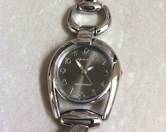 Montres Carlo Women's Silver Horseshoe Watch Round Gray Dial on Unique Linked Band Unused Vintage New Item in Box!