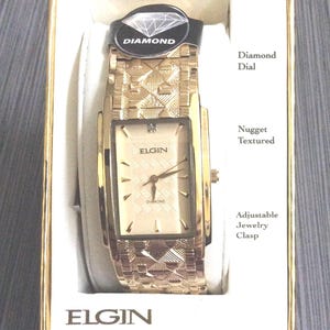 ELGIN DIAMOND ゴールド ナゲット メンズ腕時計 長方形 ゴールド 