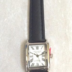 VELLACIO Women's Watch Rectangle White Dial Roman Numeral Hours on Black Leather Band New Unused Vintage Item Ready to be Cherished & Enjoy!