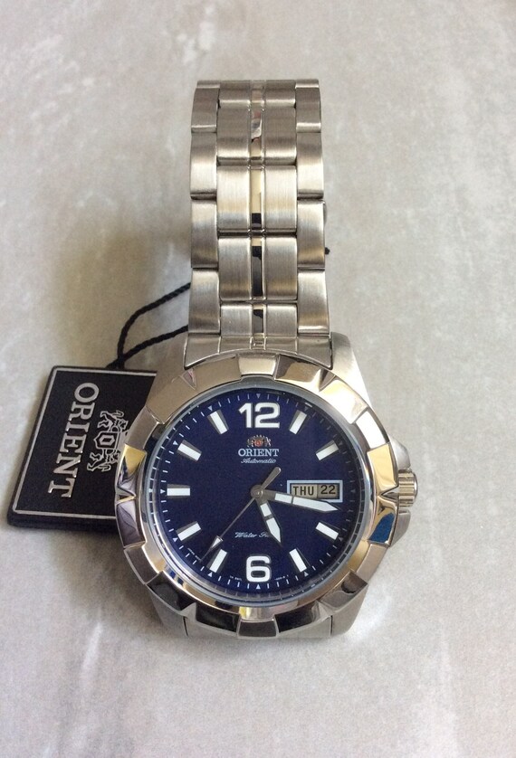 Orient Automatic Silver Men s Watch Round Blue Dial Arabic Index