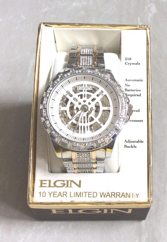 ELGIN AUTOMATIC MEN'S Watch Silver Dial 210 Crystals on Two