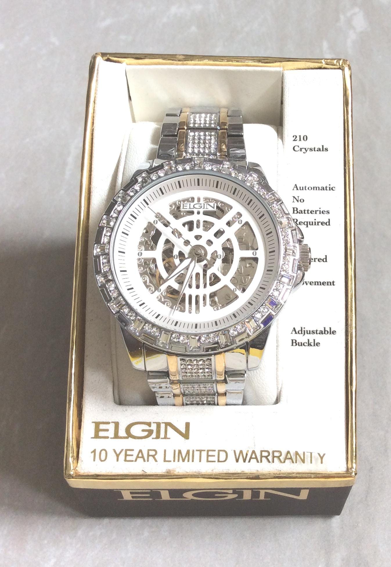 ELGIN AUTOMATIC MEN'S Watch Silver Dial 210 Crystals on Two