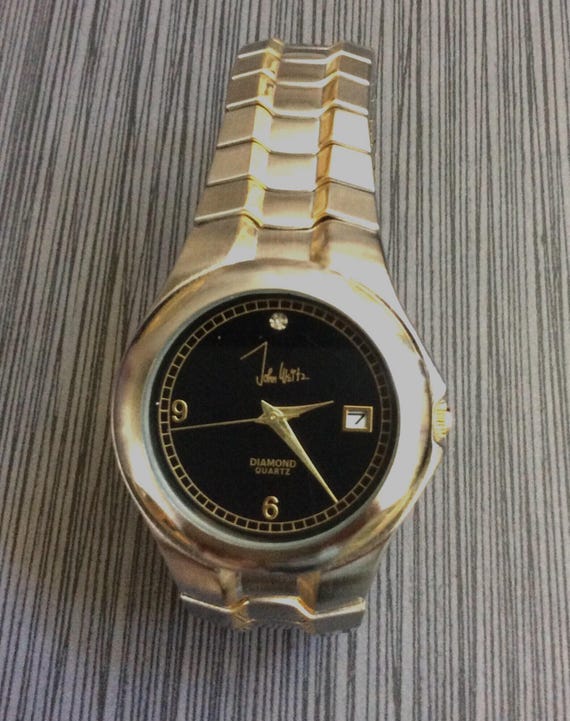 John Weitz Diamond Quartz Watch: Two-tone Band, Black Dial  display picture 1