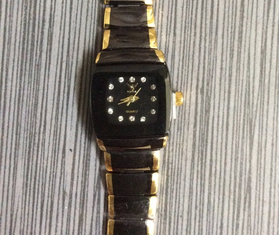 Geneva Gunmetal Gold Women's Watch square Black D… - image 1