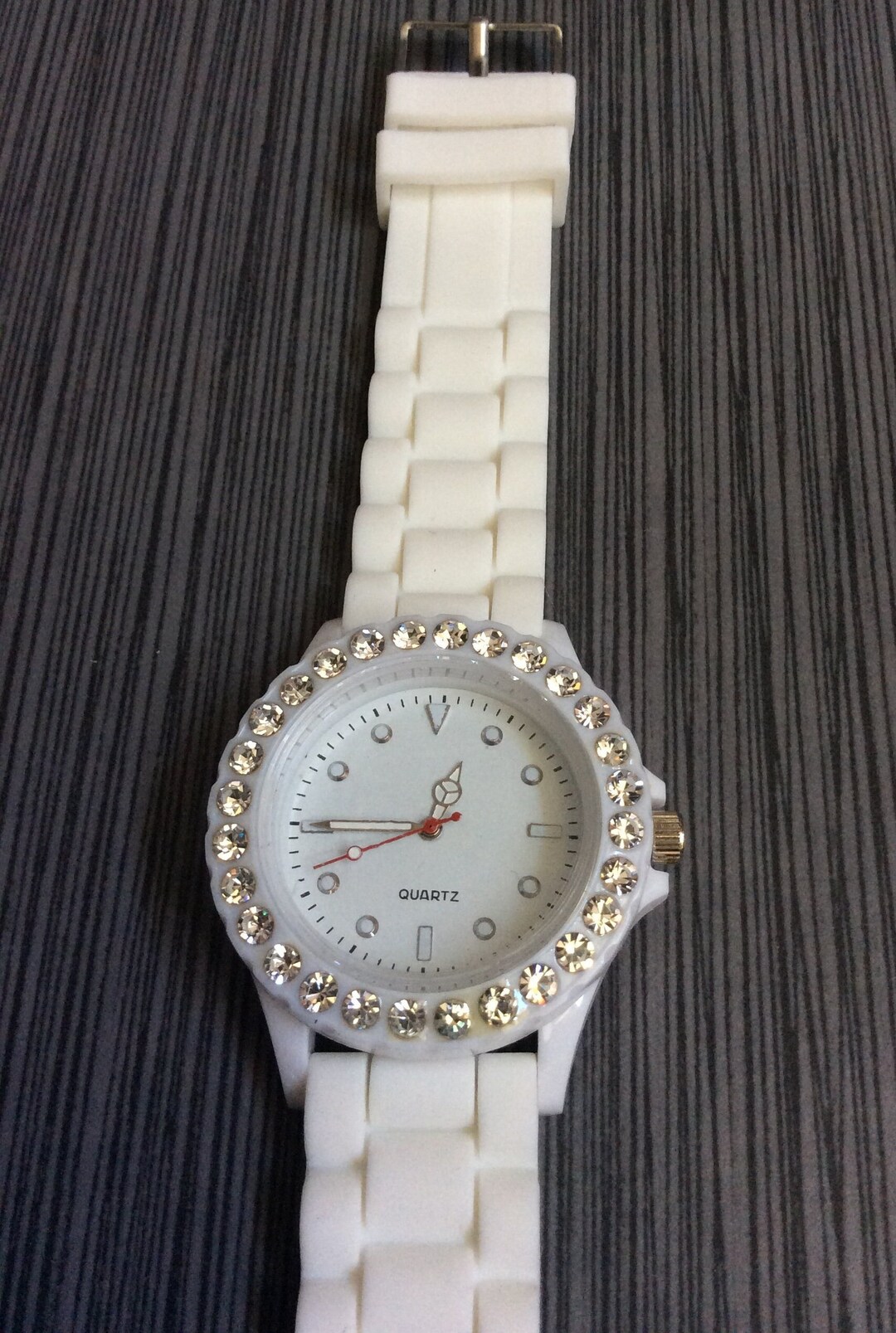 Women's Crystal White Quartz Watch on a White Silicone Etsy