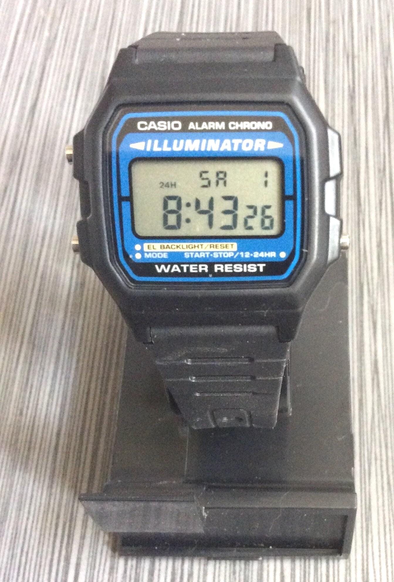 CASIO ILLUMINATOR Digital Display Alarm Chrono Water Resistant on Black Resin Strap Band New Unused Vintage Ready to be Cherished & Enjoyed!