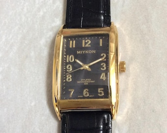 Watch Rounded Rectangle MIYKON Gold Men's Watch Round Rectangle Black Dial Gold Arabic Numbered ...