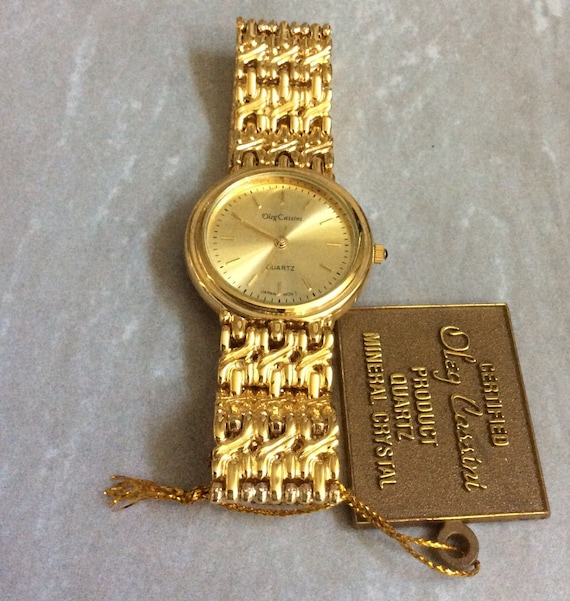 Oleg Cassini Dress Watch Round Gold Dial Index Ho… - image 1