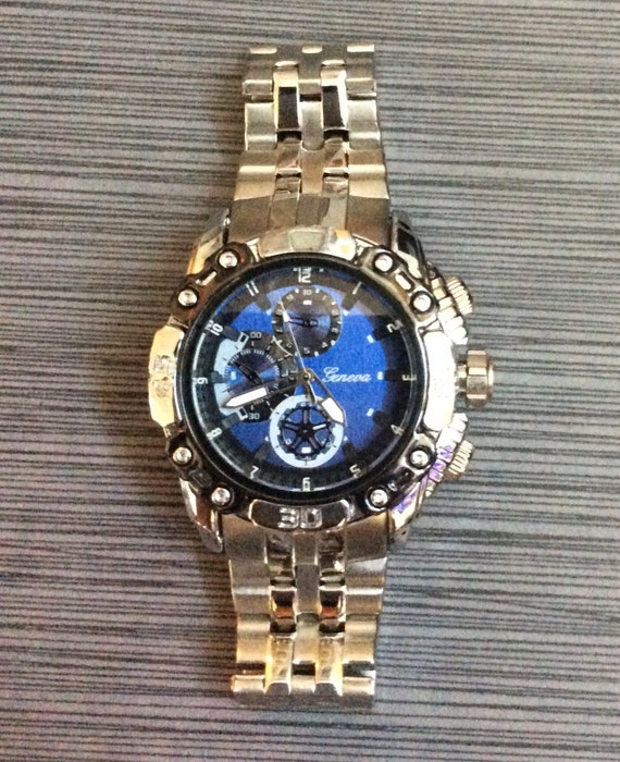 Geneva Men's Wrist Watch Round Blue Dial Arabic H… - image 1