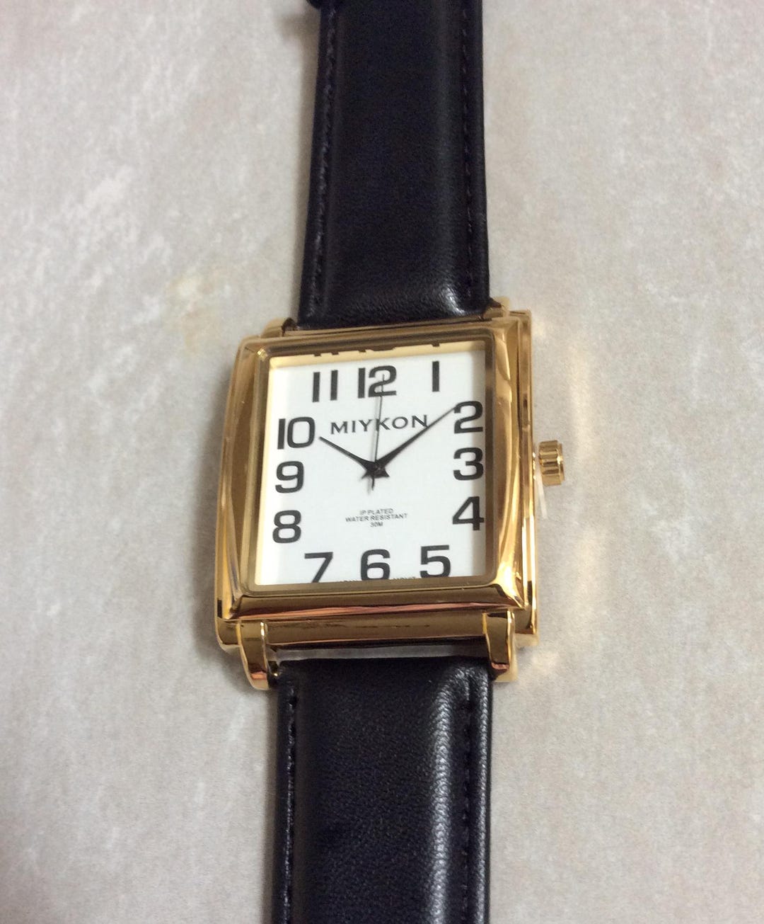 MIYKON Gold Men's Watch Square White Dial Black Numbered Hours on