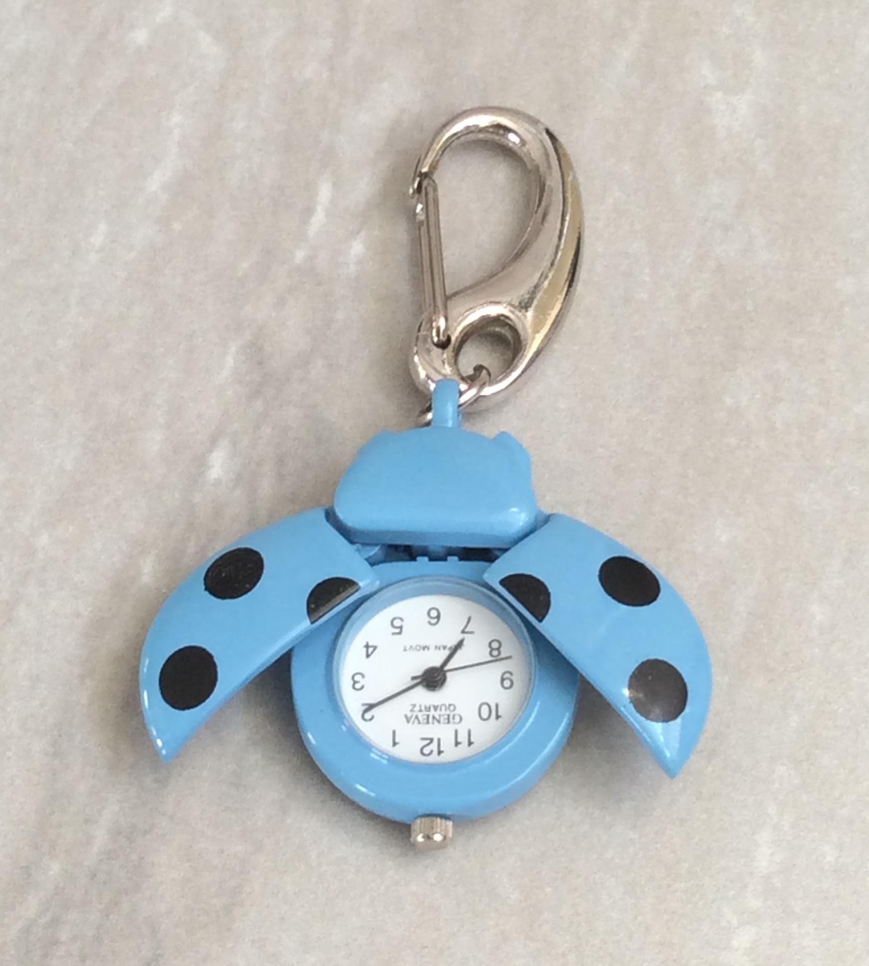 GENEVA Lady Bug Clip-on Clock Watch on Lobster Clasp New Unused