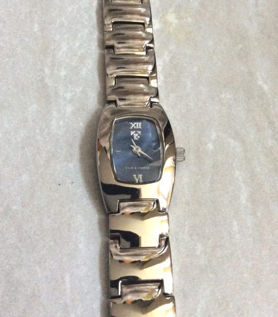 Time Force Women's Watch Rectangle Blue Dial Roman Numeral Hours on a  Silver Linked Band Unused New Vintage Watch Ready to Cherish Enjoy!