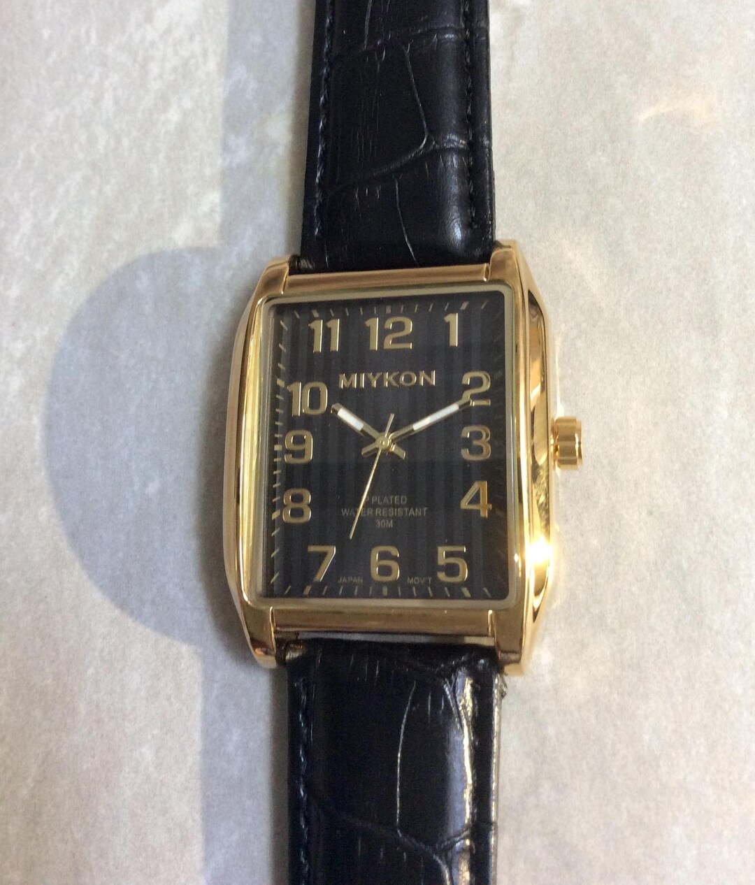 Watch Rounded Rectangle MIYKON Gold Men's Watch Round Rectangle Black Dial Gold Arabic Numbered ...