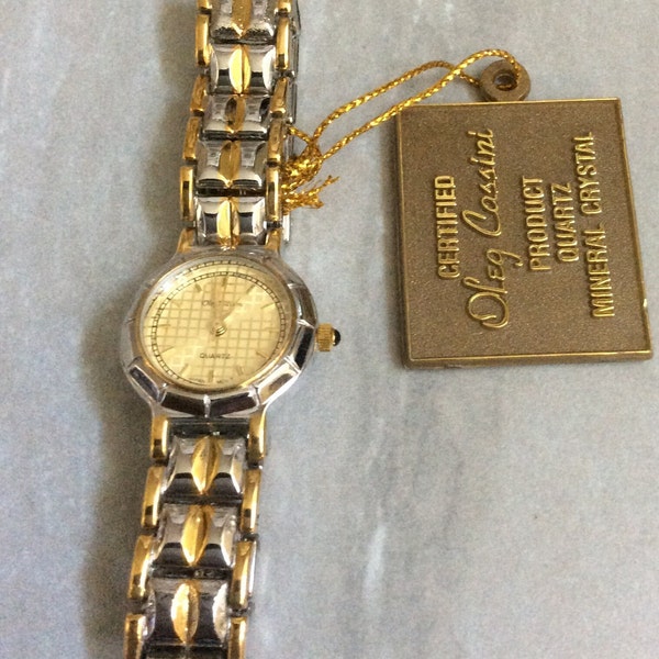 Oleg Cassini Women's Watch Round Gold accented Dial on Two-Tone Linked Band Vintage Unused New Item!