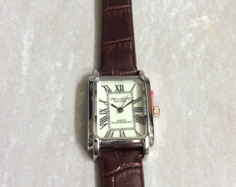 VELLICIO Women's Watch Rectangle Glow in Dark Dial Roman Numeral Hours on a Brown Leather Band New Unused Vintage Watch AWESOME!
