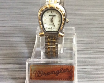 Wrangler Women's Horseshoe Watch Pearl Dial on Two Tone Linked Band Vintage Still Brand New in Original Box Rare Find Beauty!